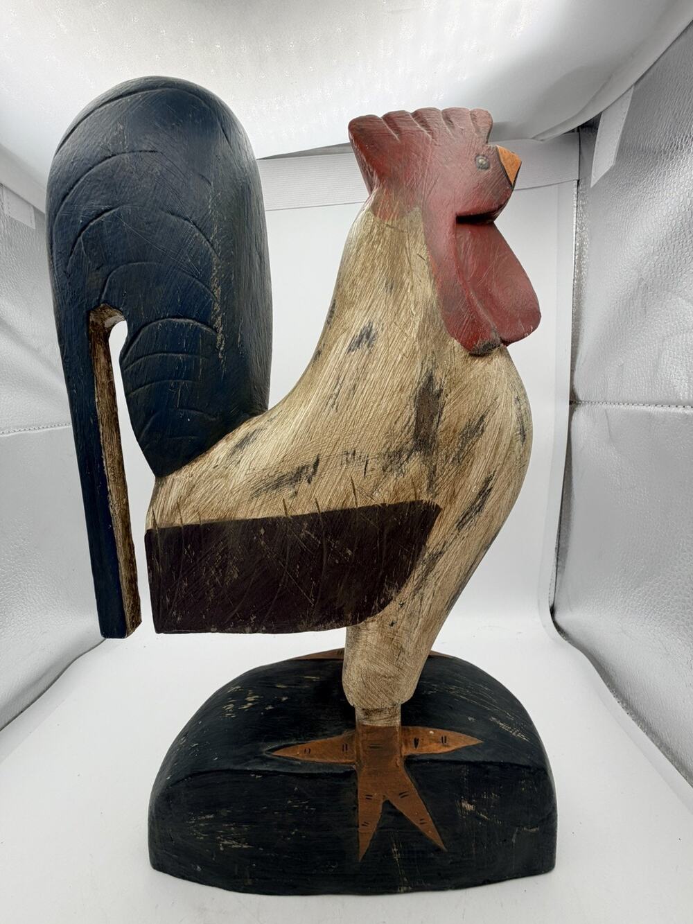 Primitive Rustic Distressed Farmhouse Wood Carved Rooster 15.5"
